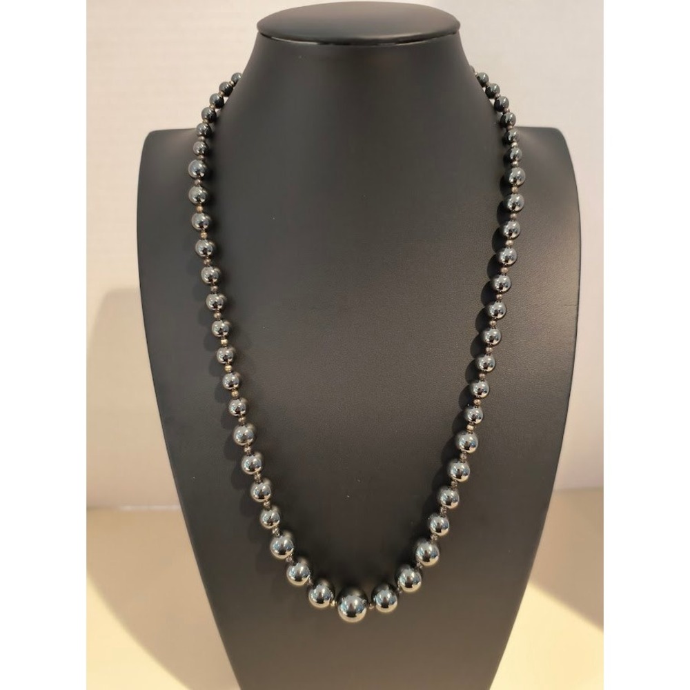 Vintage Hematite Beaded Necklace Graduated Beads Clasp Closure Statement Jewelry